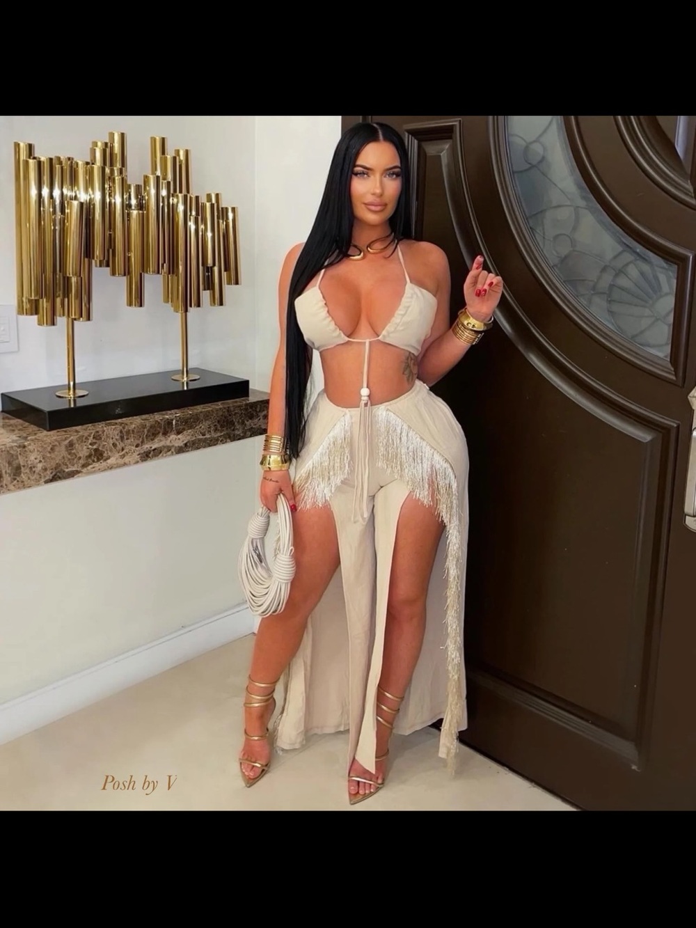Champagne Fringe Two-Piece Cutout Set